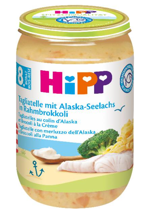 Hipp Tagliatelle mit Alaska-Seelachsfilet in Rahmbrokkoli (220g)