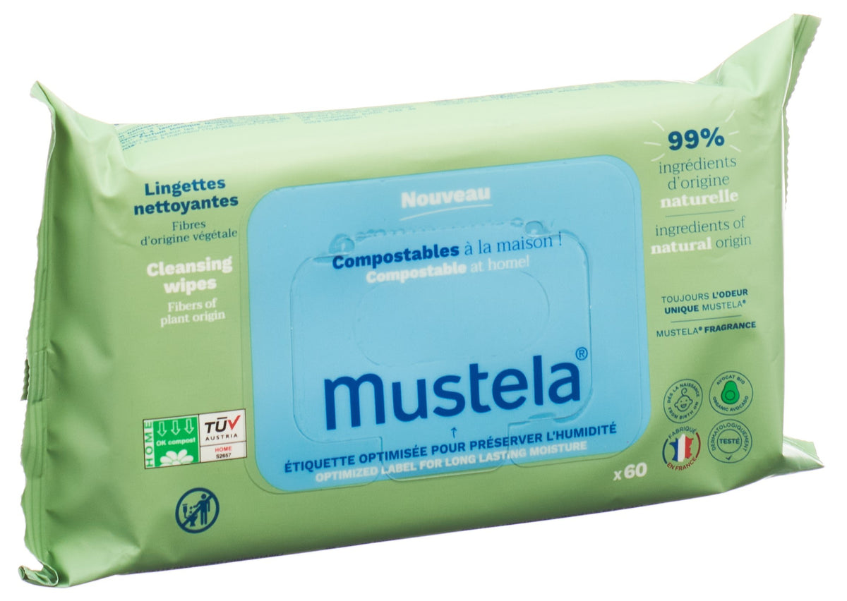 MUSTELA kompostierbare Feuchttücher für normale Haut (60 Stk)