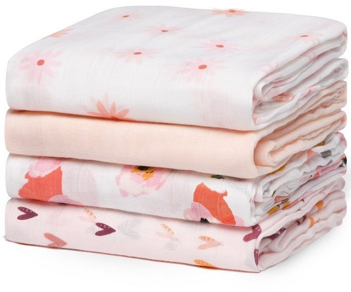 Momcozy Musselin-Wickeldecken bedruckt, 120x120cm (4 Stk)