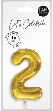 I AM CREATIVE Folienballon, Zahl 2, 85cm, gold (1 Stk)