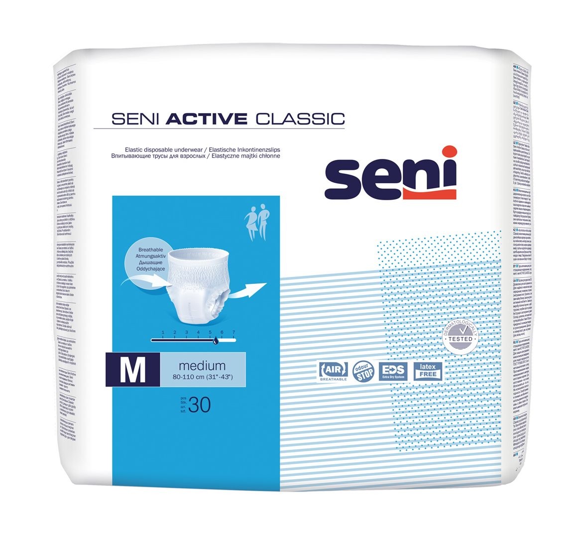 Seni Active Classic Einweghosen Grösse M, Hüftumfang 80-110cm (30 Stk)
