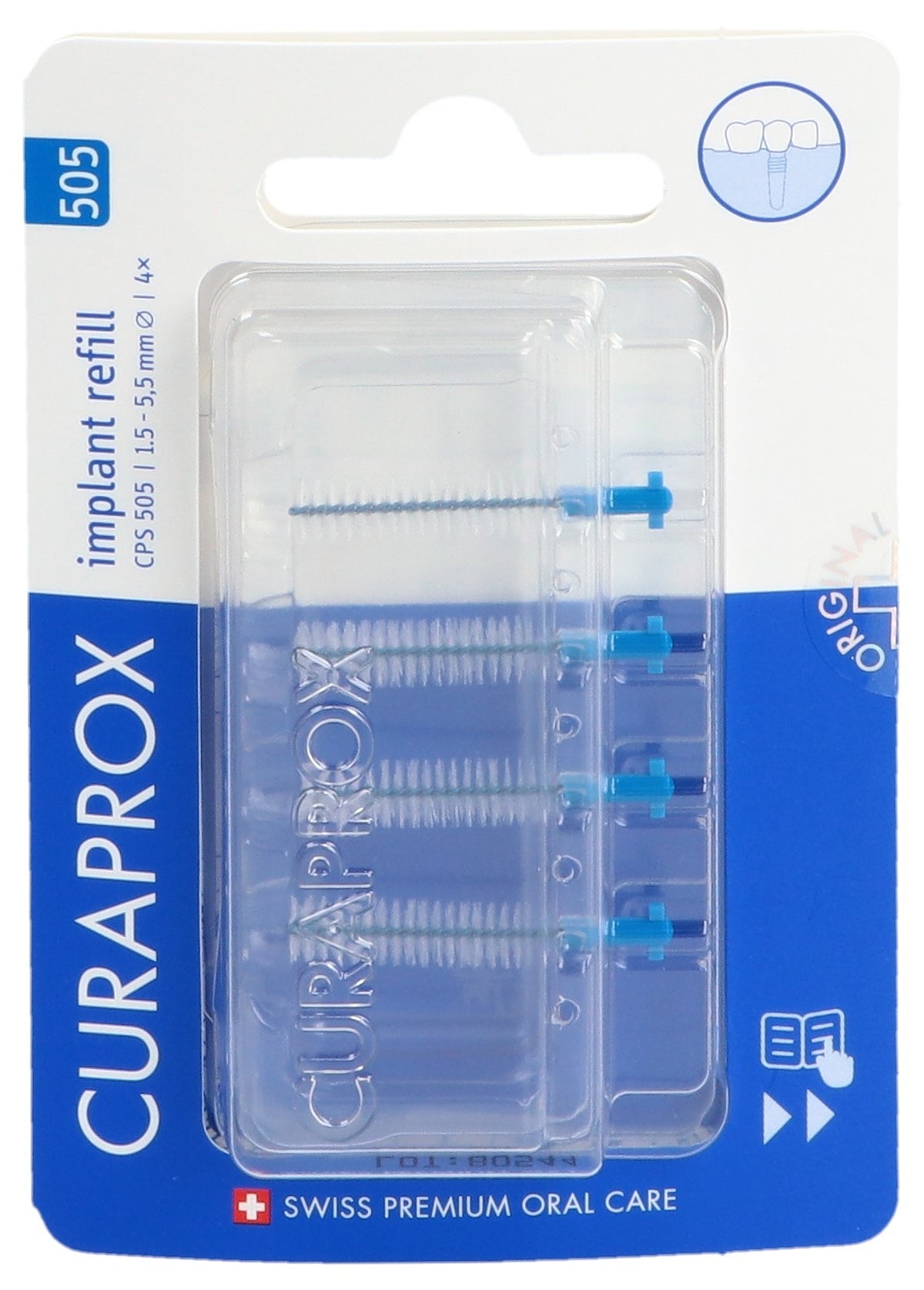 CURAPROX CPS 505 Implant Blau Ersatzbürsten, Durchmesser 2-5.5mm (4 Stk)