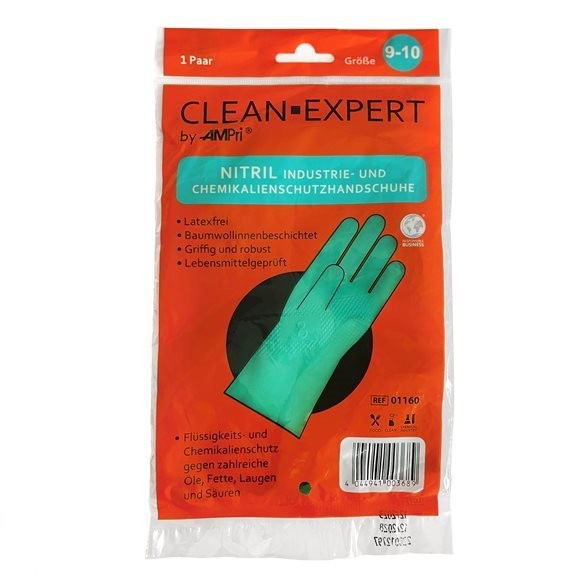 Ampri Nitril Mehrweg-Handschuhe Clean Expert, latexfrei mit Baumwollfutter, Länge ca. 30cm, eng anliegend (1 Paar)