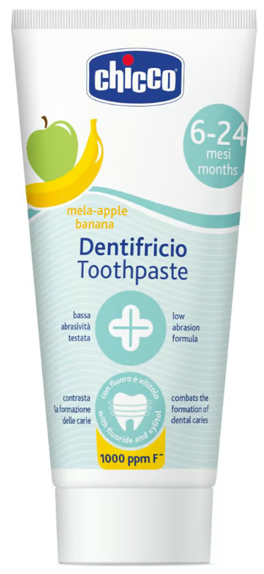 chicco Fruchtige Zahnpasta 6 bis 24 Monate, Apfel-Banane, mit Fluorid (50ml)