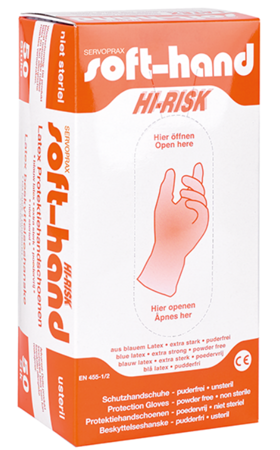 Servoprax Soft-Hand Hi-Risk Latex-Untersuchungshandschuhe, puderfrei, schmal (50 Stk)