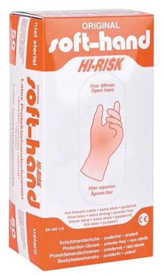 Servoprax Soft-Hand Hi-Risk Latex Untersuchungshandschuhe, puderfrei, extra schmal (50 Stk)