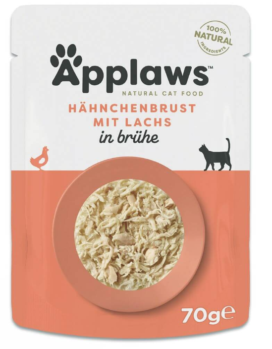 Applaws Hühnerbrust mit Lachs in Brühe Nassfutter für Katzen (70g)