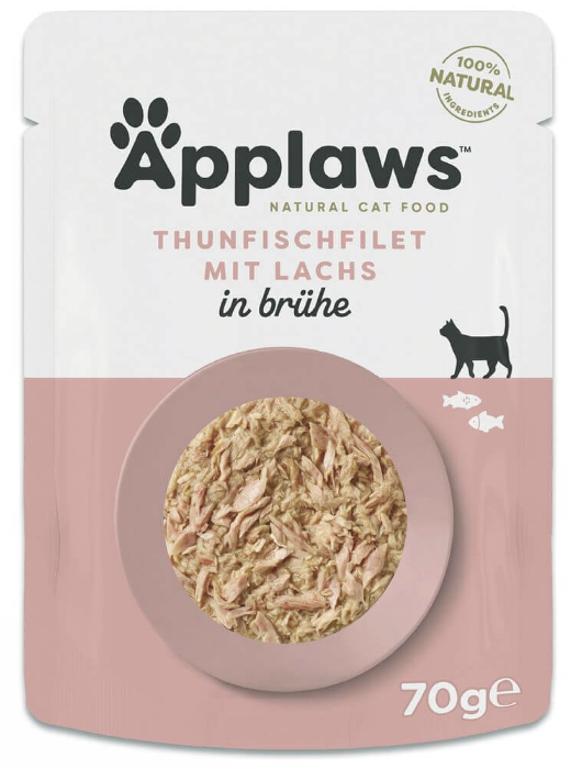 Applaws Thunfischfilet mit Lachs in Brühe Nassfutter für Katzen (70g)