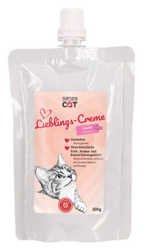 naturaCat Lieblings​-​Creme mit Lachs Snack für Katzen (100g)