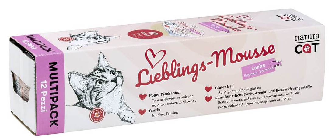 naturaCat Lieblings​-​Mousse mit Lachs, Nassfutter für Katzen (85g)