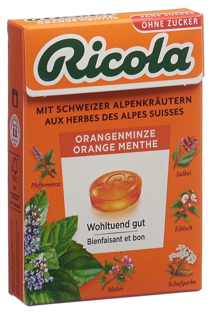 Ricola Orangen-Minze Bonbons ohne Zucker (50g)