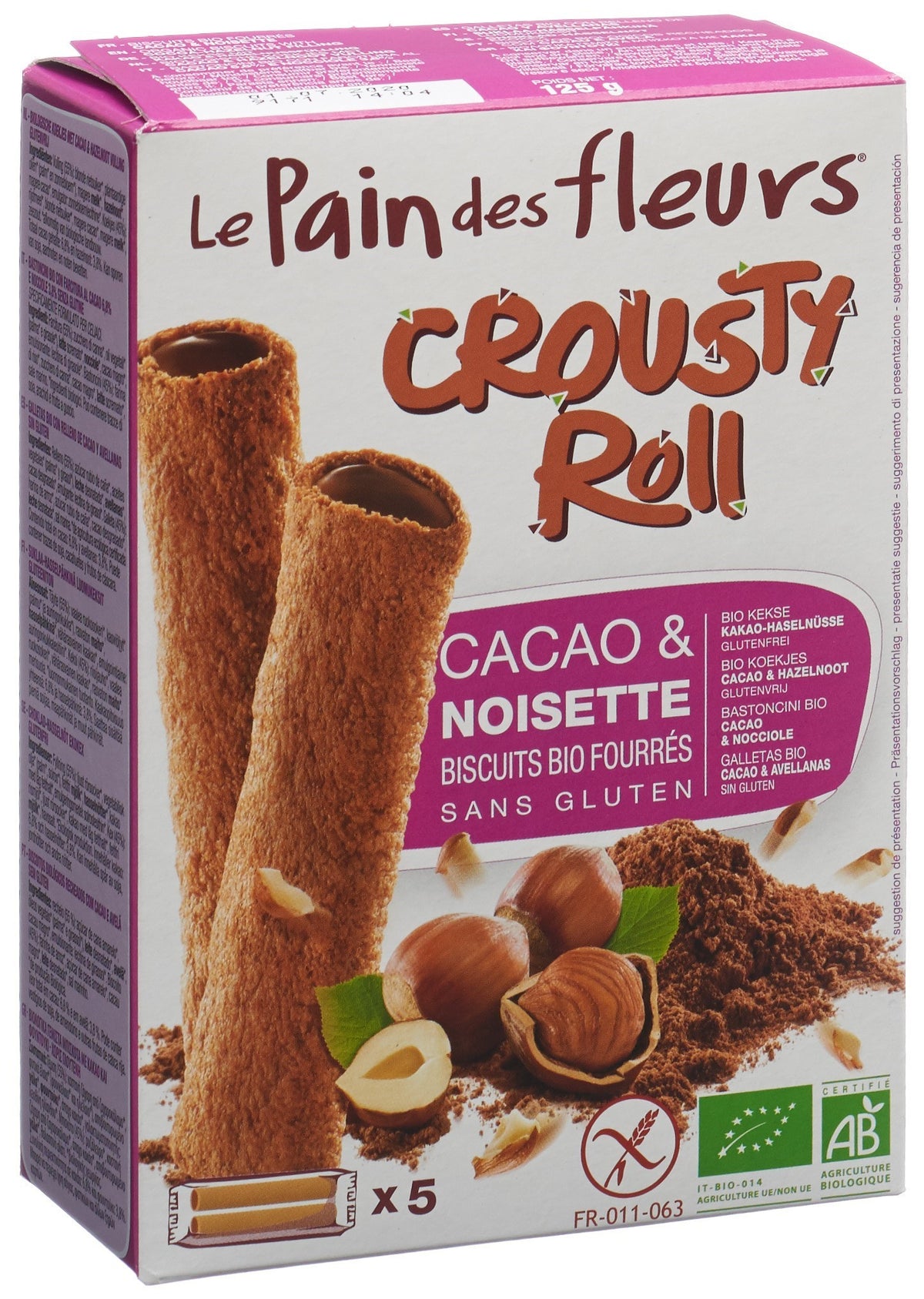 Le Pain des fleurs Blumenbrot Crousty Roll Bio Kekse, Kakao-Haselnüsse, glutenfrei (125g)