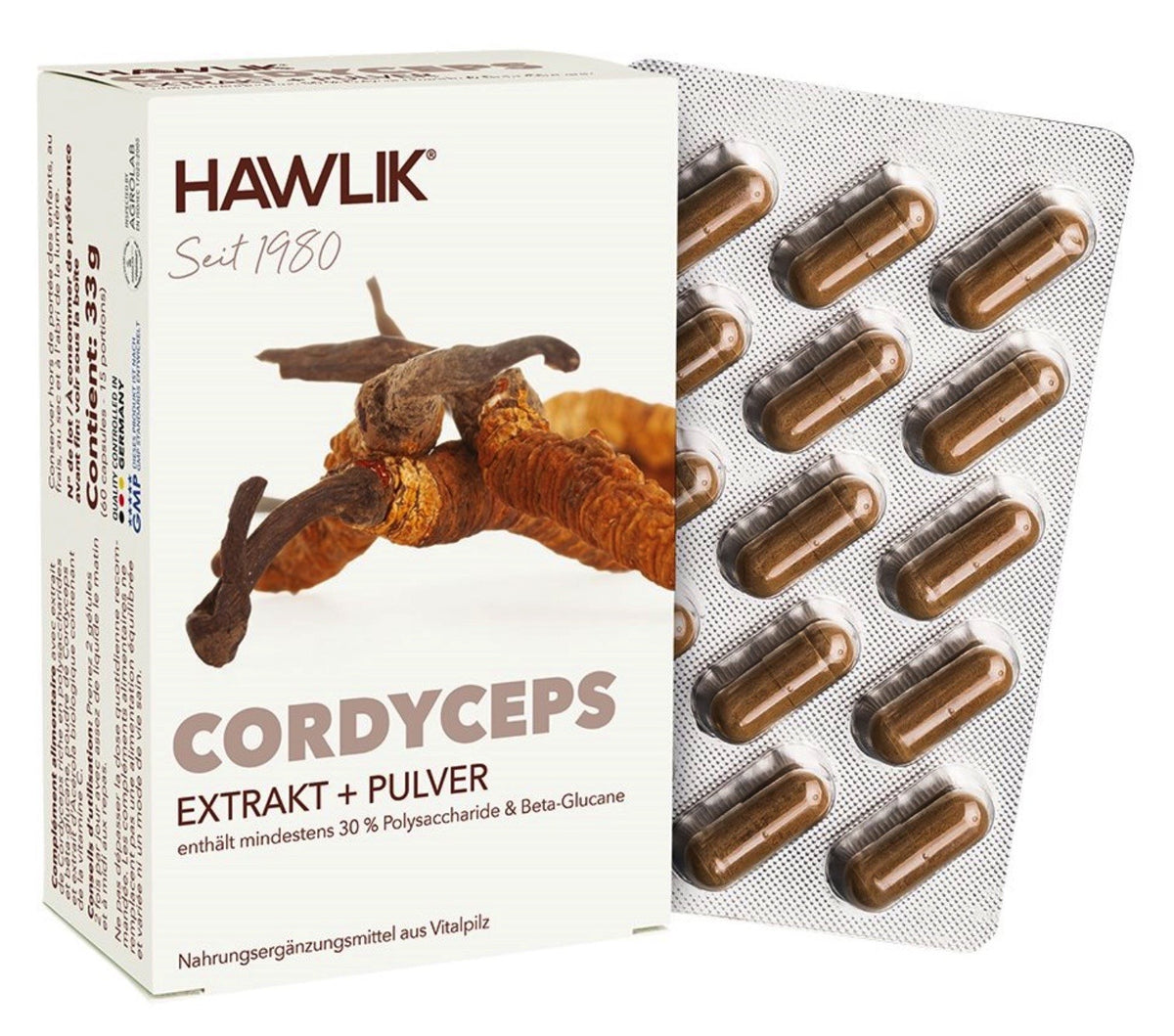 HAWLIK Cordyceps Extrakt + Pulver Kapseln (60 Stk)