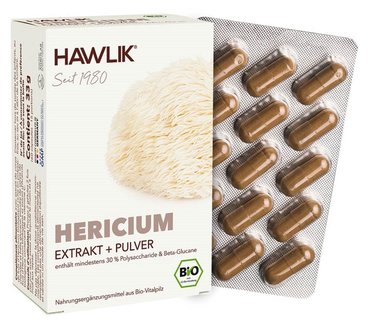 HAWLIK Hericium Extrakt + Pulver Kapseln (60 Stk)