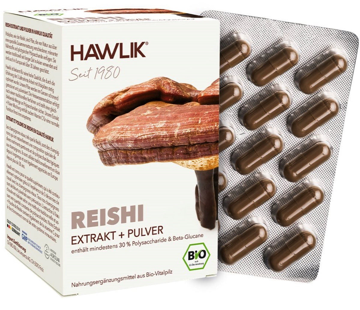 HAWLIK Reishi Extrakt + Pulver Kapseln (120 Stk)