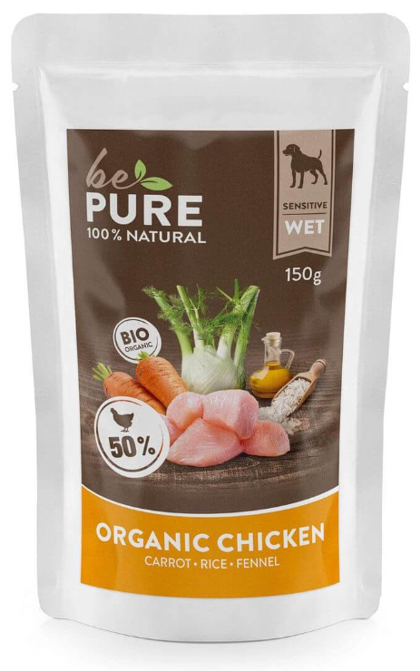 bePure Organic Chicken mit Bio Huhn, Gemüse und Reis, Nassfutter für Hunde (150g)