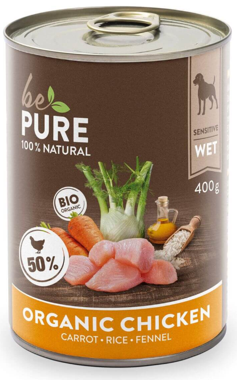 bePure Organic Chicken mit Bio Huhn, Gemüse und Reis, Nassfutter für Hunde (400g)