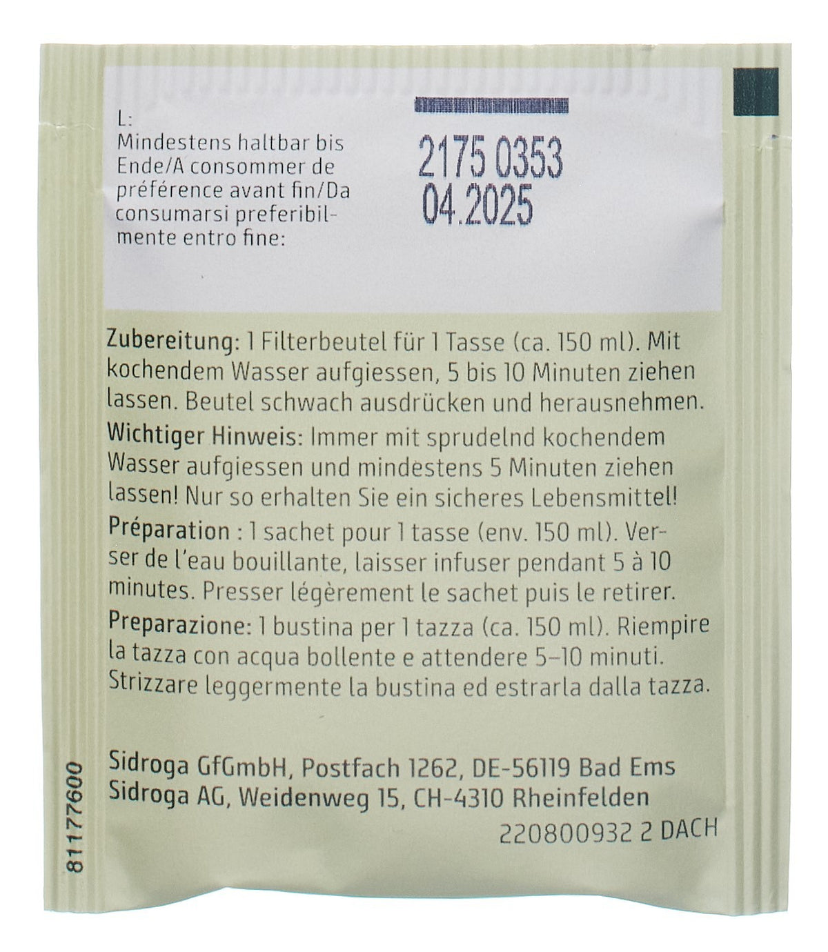 Sidroga Wellness 7 Kräutertee (20 Beutel)