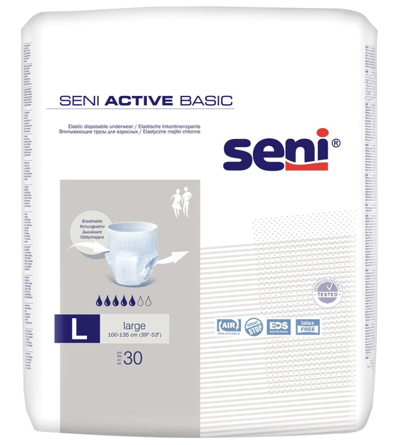 Seni Active Basic Einmal-Inkontinenzslip, Umfang 100-135cm (30 Stk)