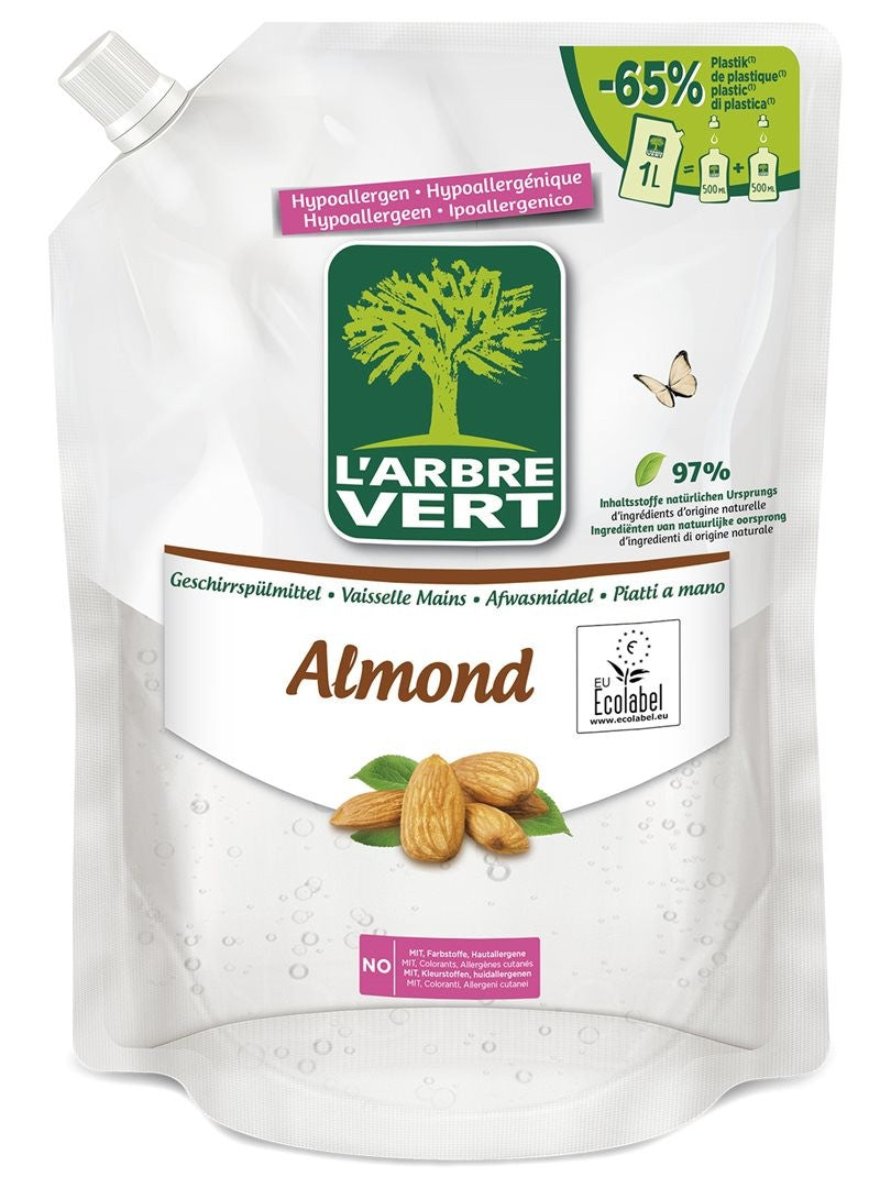 L'ARBRE VERT ökologisches Geschirrspülmittel Mandel, Nachfüllpack (1 Liter)