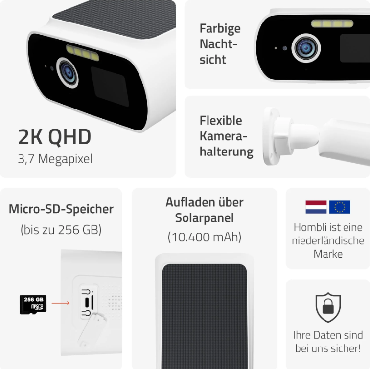hombli Solar Überwachungskamera, 2K QHD-Auflösung, weiss (1 Stk)