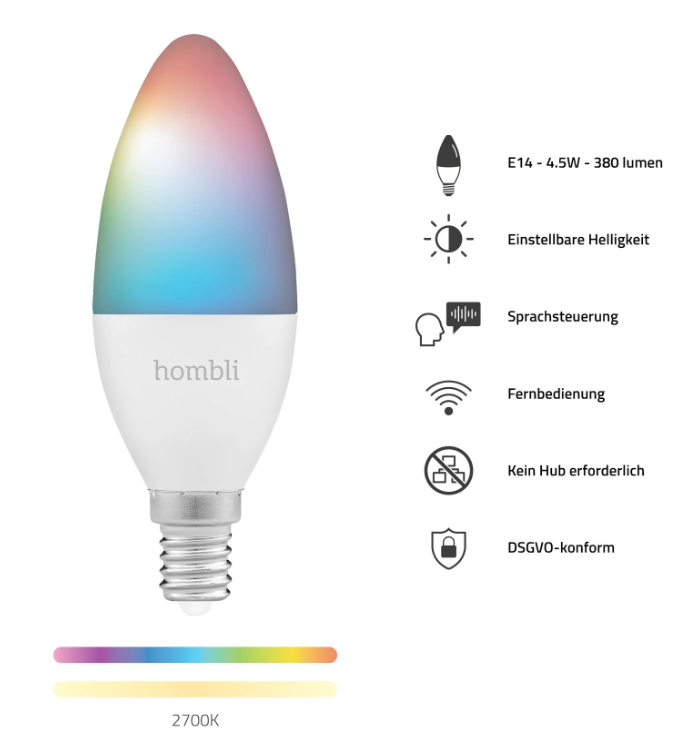 hombli Smart Bulb E14 RGB + CCT-Glühbirne, Promo Pack (2 Stk)