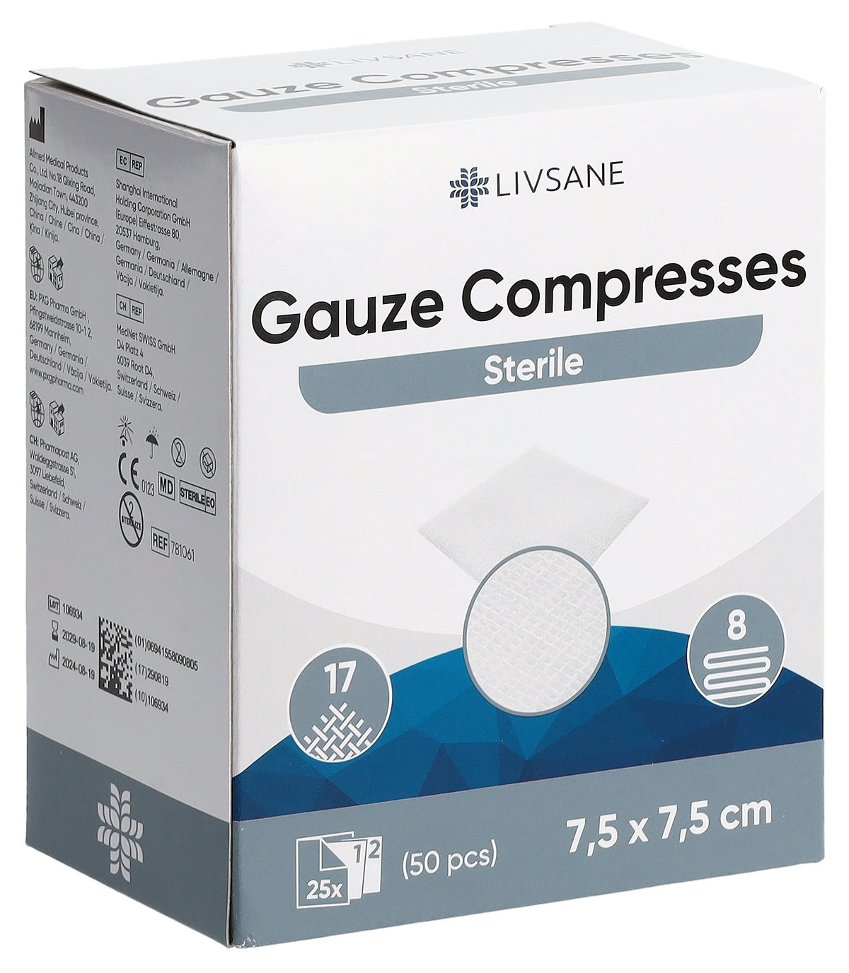 Livsane sterile Mullkompresse 7.5x7.5cm (2x25 Stk)