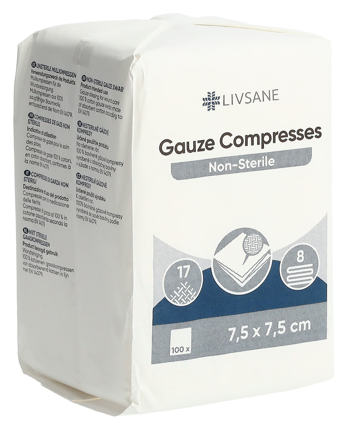 Livsane unsterile Mullkompresse 7.5x7.5cm (100 Stk)
