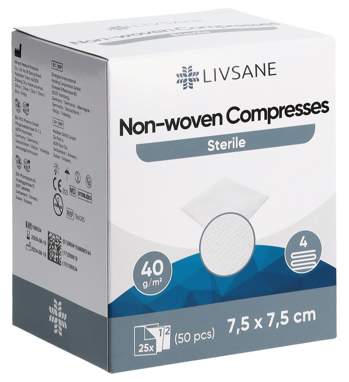 Livsane Vlieskompressen 7.5x7.5cm steril (2x25 Stk)