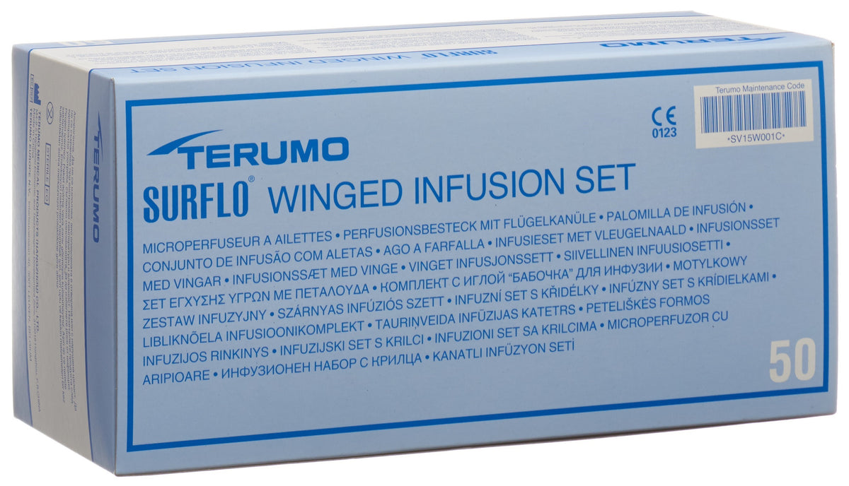 TERUMO Surflo Sicherheits-Perfusionsbesteck mit Flügelkanüle 23G, 0.6x19mm, blau (50 Stk)