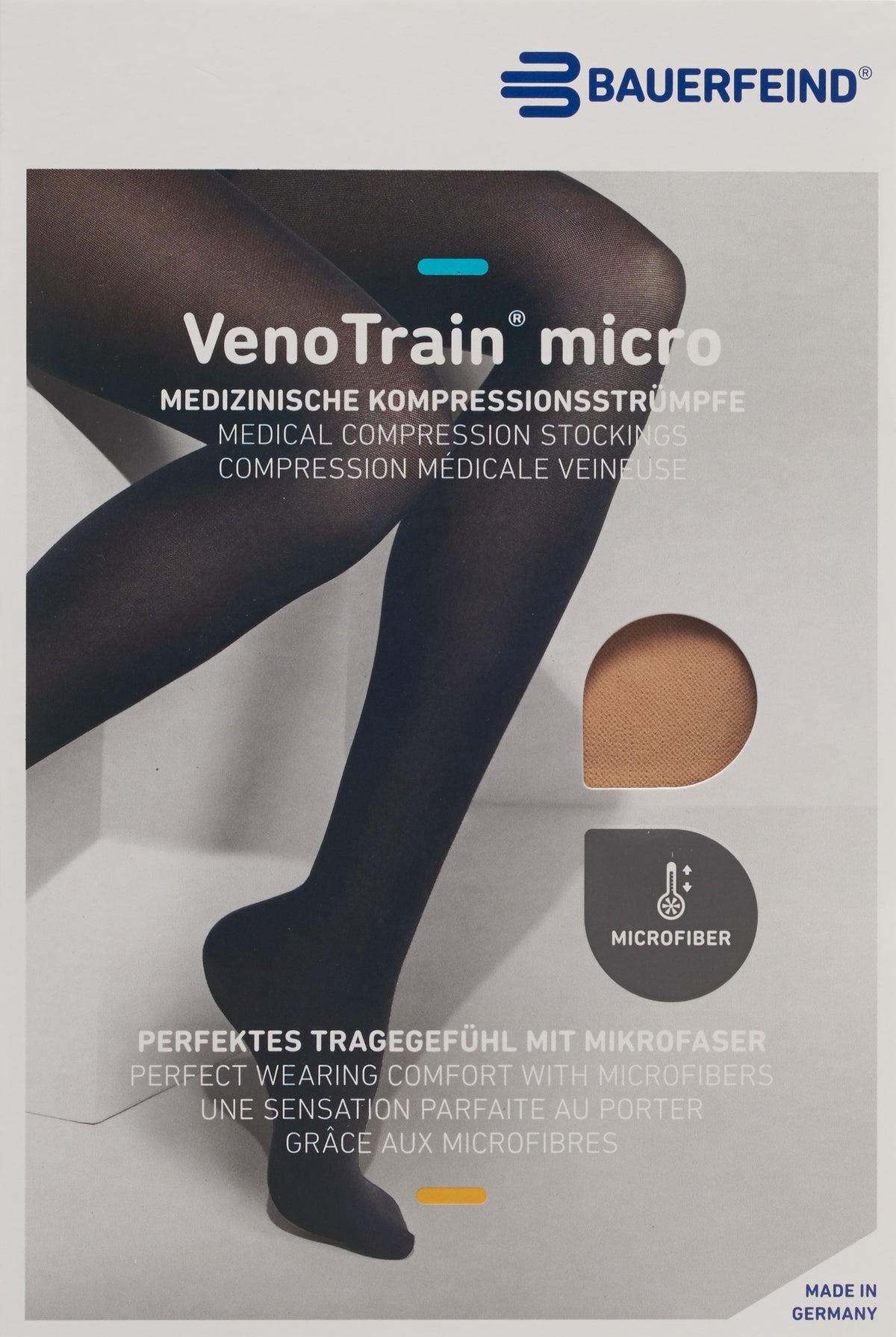 VenoTrain micro Kompressionsstrümpfe cremefarben normal/kurz geschlossen, KKL 2, knielang, Umfang Wade 40-48cm (1 Paar)