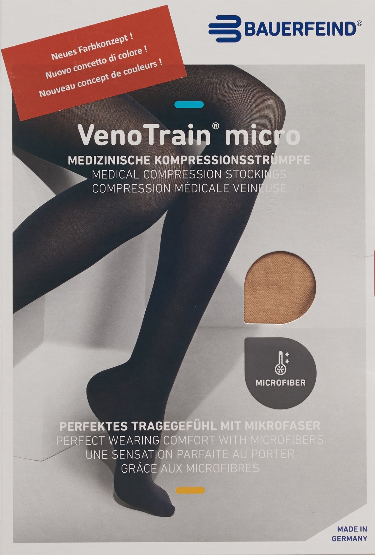 VenoTrain micro Kompressionsstrümpfe cremefarben plus/lang geschlossen, KKL 2, knielang, Umfang Wade 40-48cm (1 Paar)