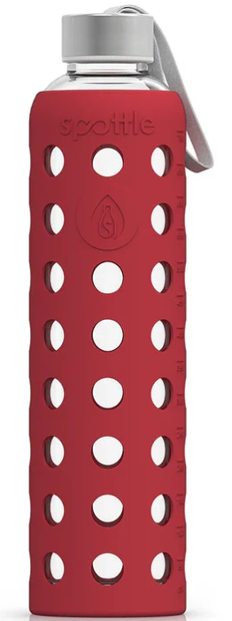 Spottle Glasflasche mit Silikonhülle rot, 750ml, Edelstahldeckel (1 Stk)