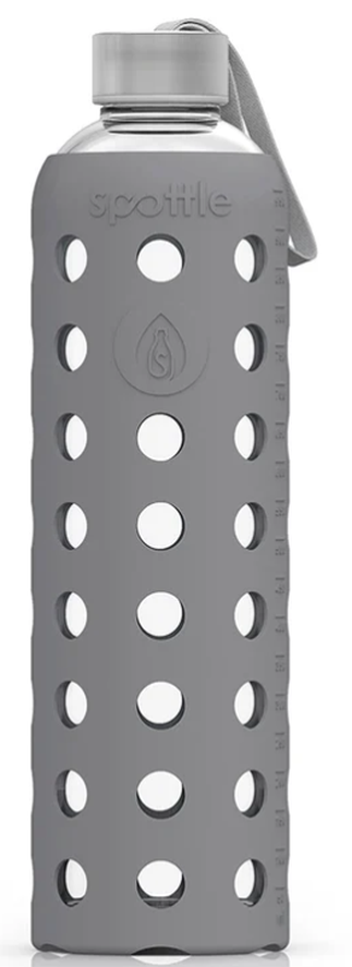 Spottle Glasflasche mit Silikonhülle grau, 1 Liter, Edelstahldeckel (1 Stk)