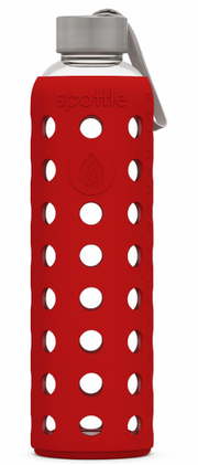 Spottle Glasflasche mit Silikonhülle rot, 1 Liter, Edelstahldeckel (1 Stk)