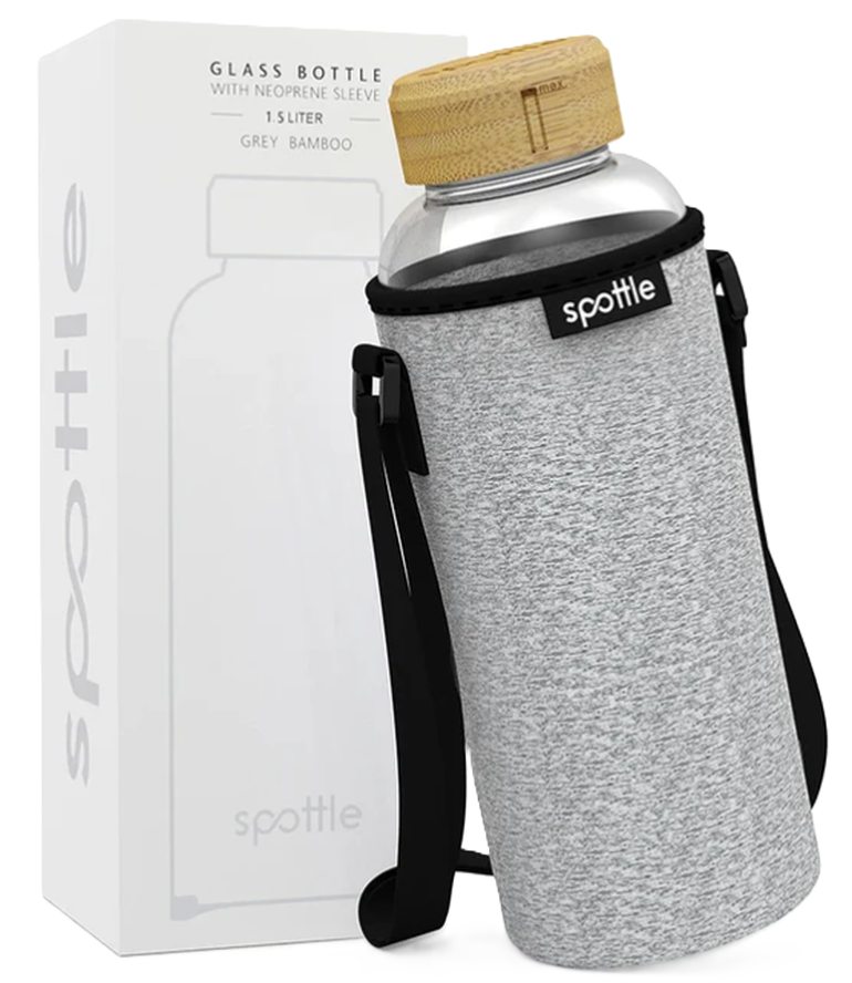 Spottle Trinkflasche aus Glas mit Neoprenhülle grau meliert, 1.5 Liter (1 Stk)