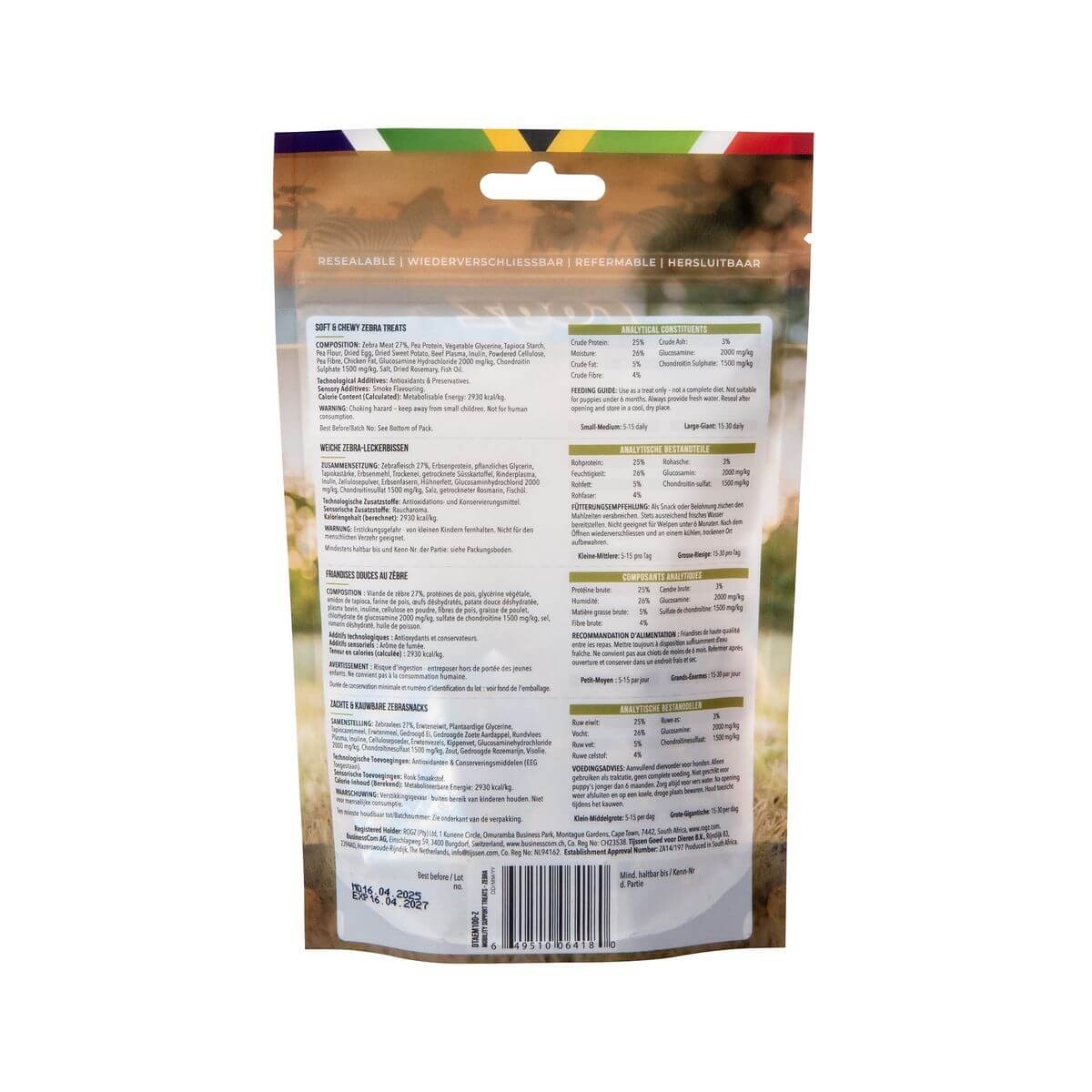 rogz Africa Exotic Mobility Support Zebra Snack für Hunde (115g)