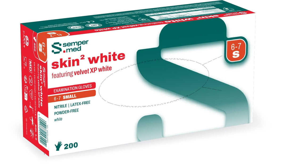 sempermed Nitrilhandschuhe skin2 S white, Handumfang 15-17cm (200 Stk)
