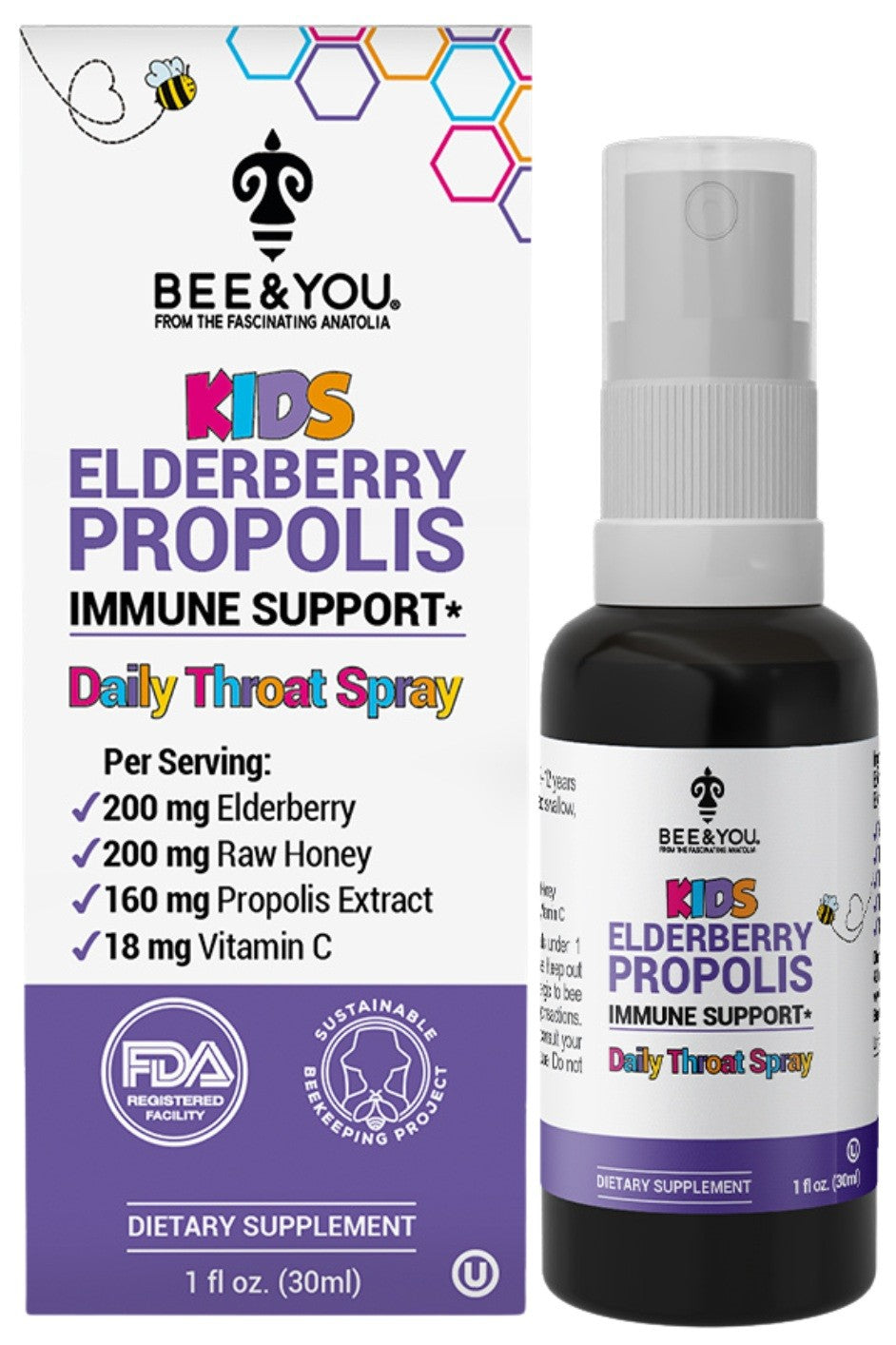 Bee & You Propolis-Rachenspray für Kinder mit Holunder (30ml)