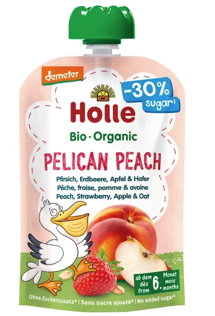 Holle Pelican Peach mit Pfirsich, Erdbeere, Apfel und Hafer (100g)