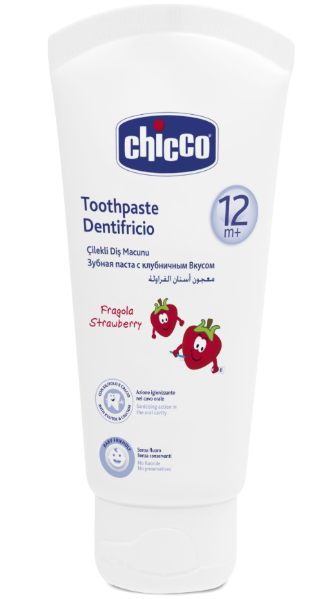 Chicco Zahnpasta mit Erdbeergeschmack, ab 12 Monate, ohne Fluorid (50ml)