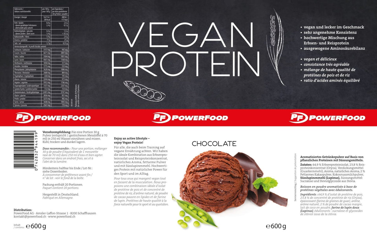PowerFood Vegan Protein Chocolate (600g)