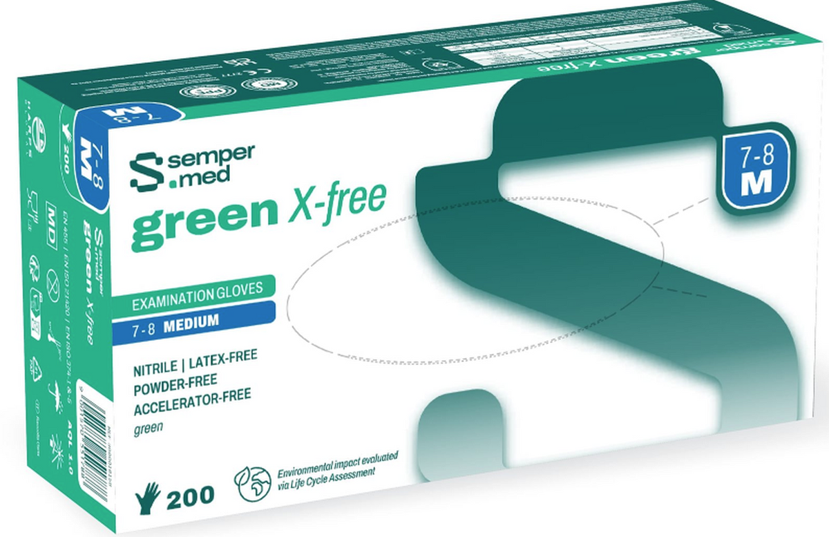 sempermed green X-free Nitril-Untersuchungshandschuh M, Breite 95mm (200 Stk)