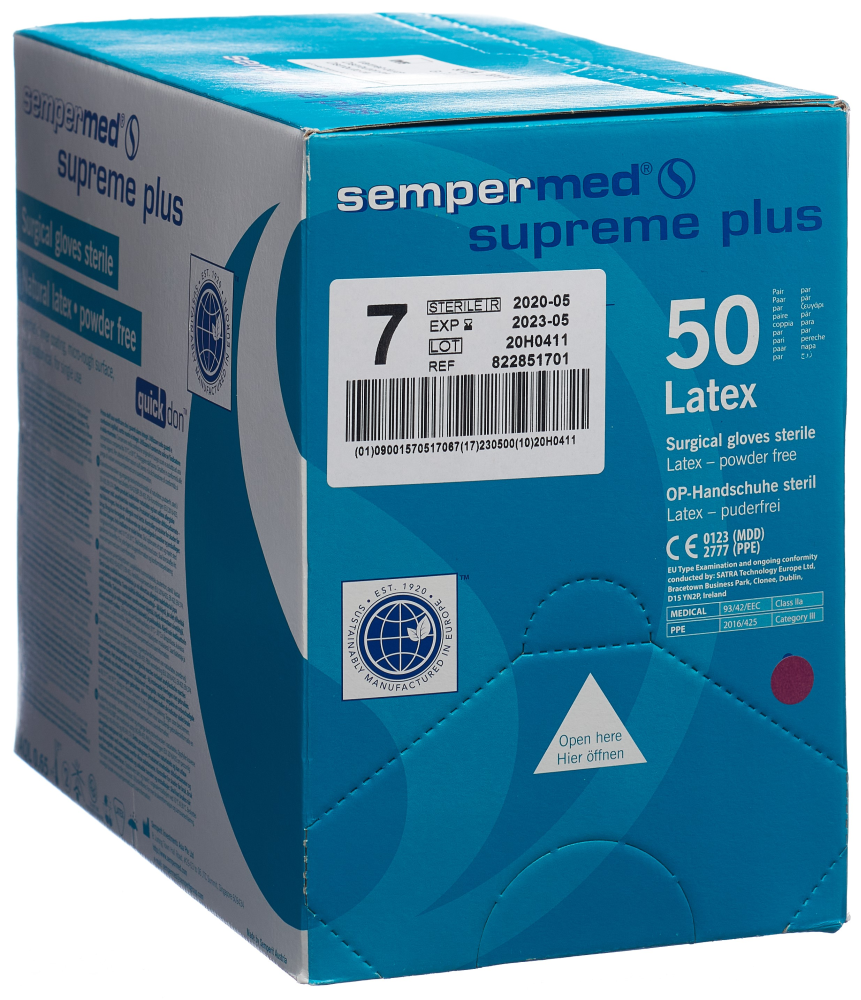 sempermed supreme plus Latex-Handschuh Grösse 7, Breite 95mm (50 Paar)