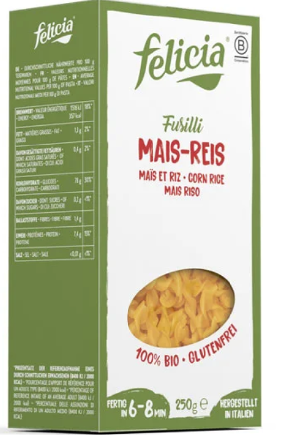 felicia glutenfreie Mais-Reis-Fusilli Tricolore (250g)