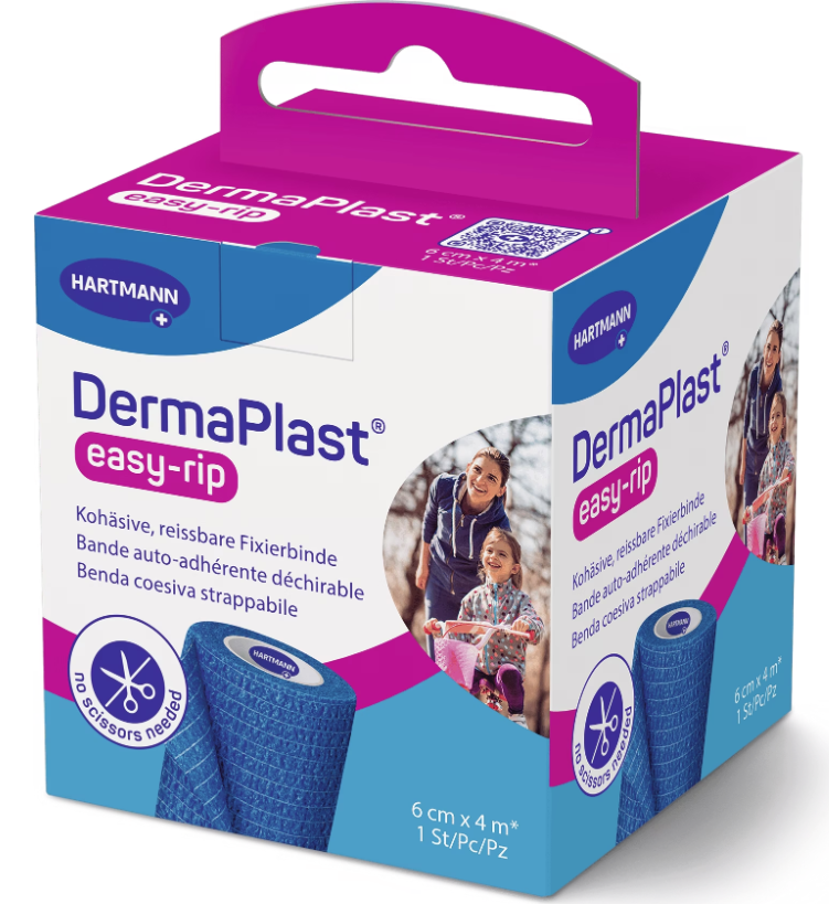 DermaPlast easy-rip Kohäsive, reissbare Fixier- und Stützbinde 6cmx4m (1 Stk)
