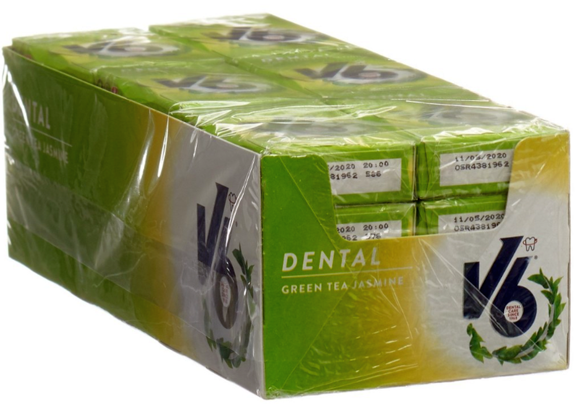 V6 Dental Care Kaugummi Green Tea Jasmine Box (24x24g)