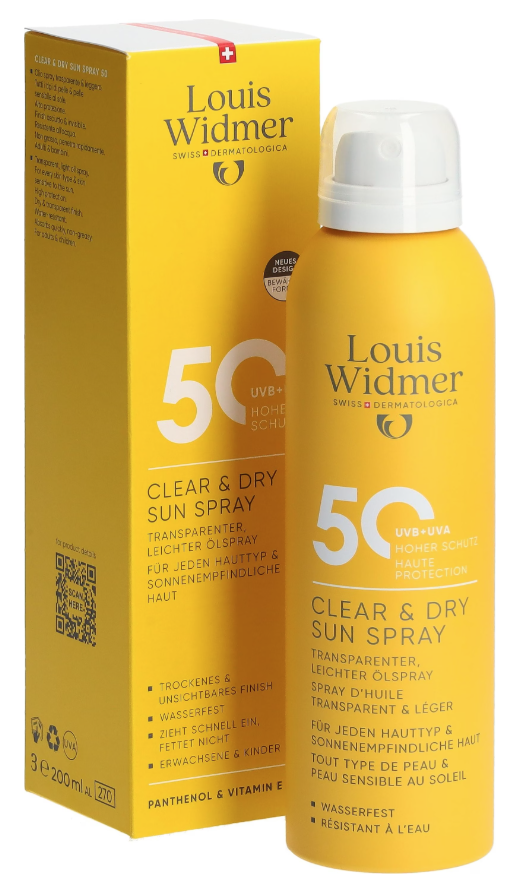 Louis Widmer Clear & Dry Sun Spray LSF50, parfümiert (200ml)