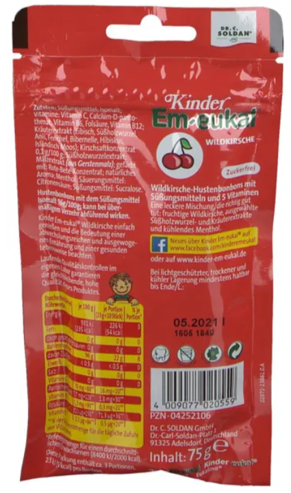 Kinder Emeukal Drops Kirsche Zuckerfrei (75g)