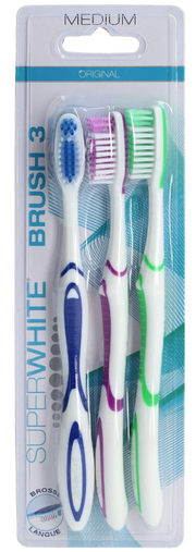 SUPERWHITE Zahnbürste Brush 3 mittelharte Borsten (3 Stk)